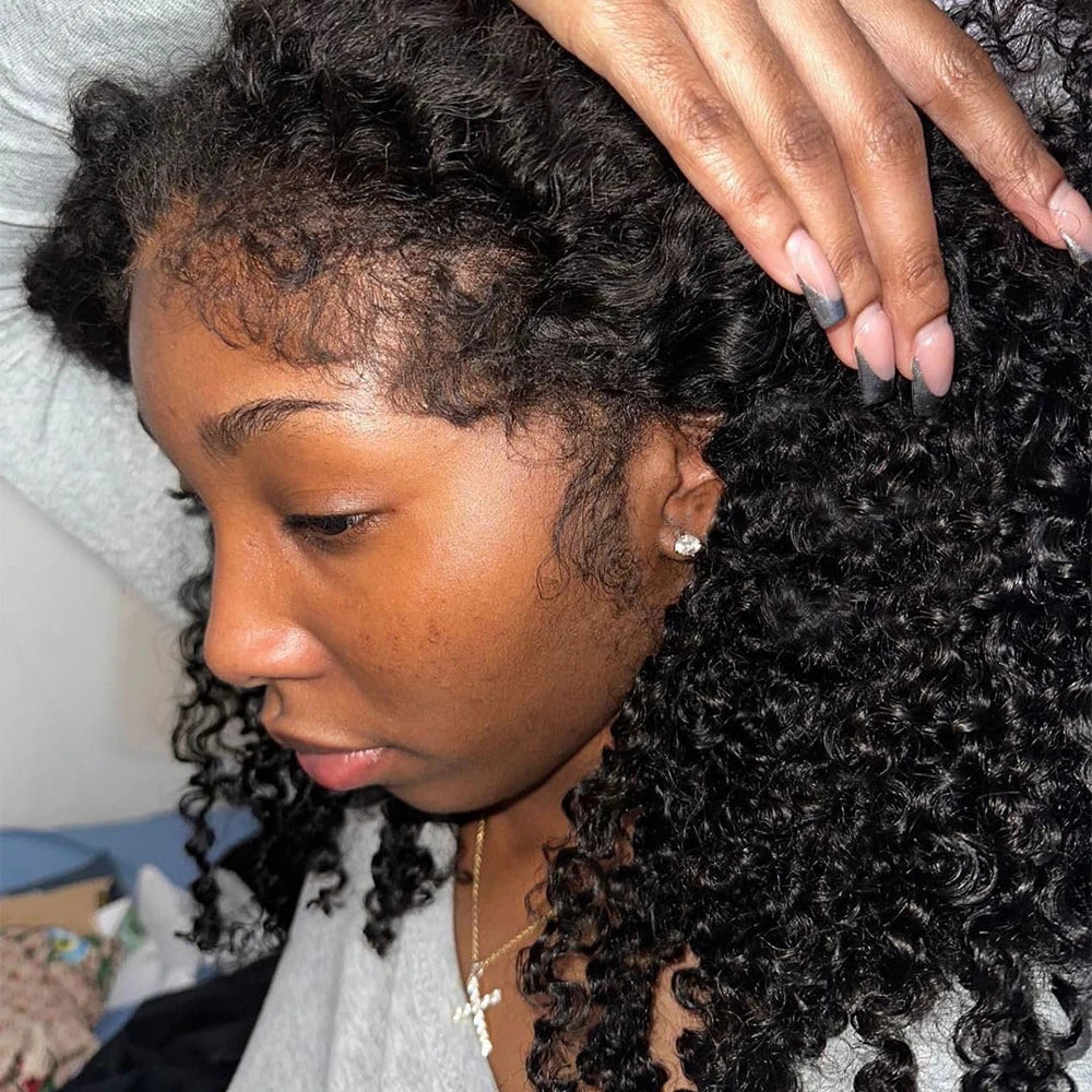 Bob Kinky Curly Human Hair Frontal Wig 4C Edges Lace Front Wigs 13*4 Human Hair Wig Natural Hairline