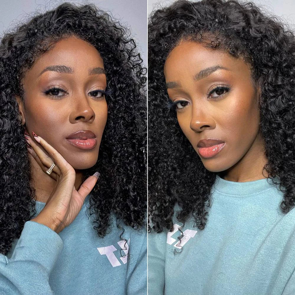 Bob Kinky Curly Human Hair Frontal Wig 4C Edges Lace Front Wigs 13*4 Human Hair Wig Natural Hairline