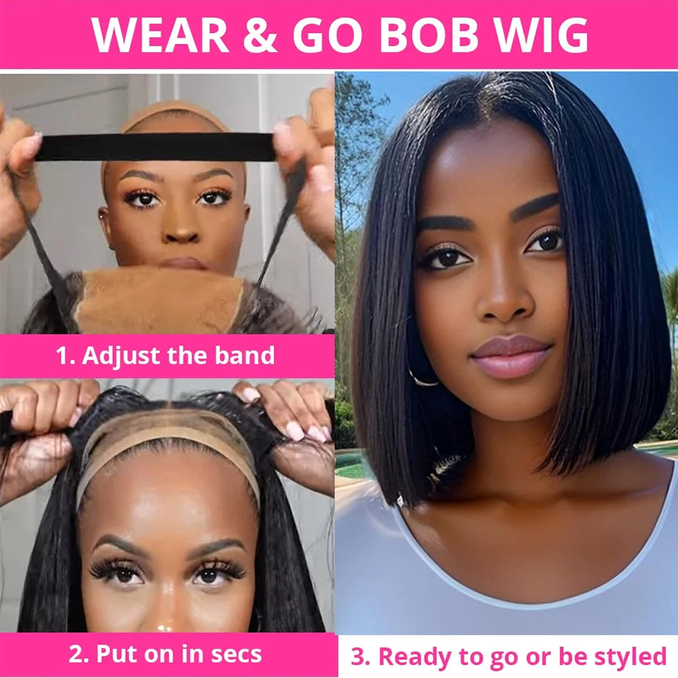 Wear Go Glueless 13x4 Bone Straight Bob Wig Lace Front Human Hair Wigs For Lace Frontal Wig 180%