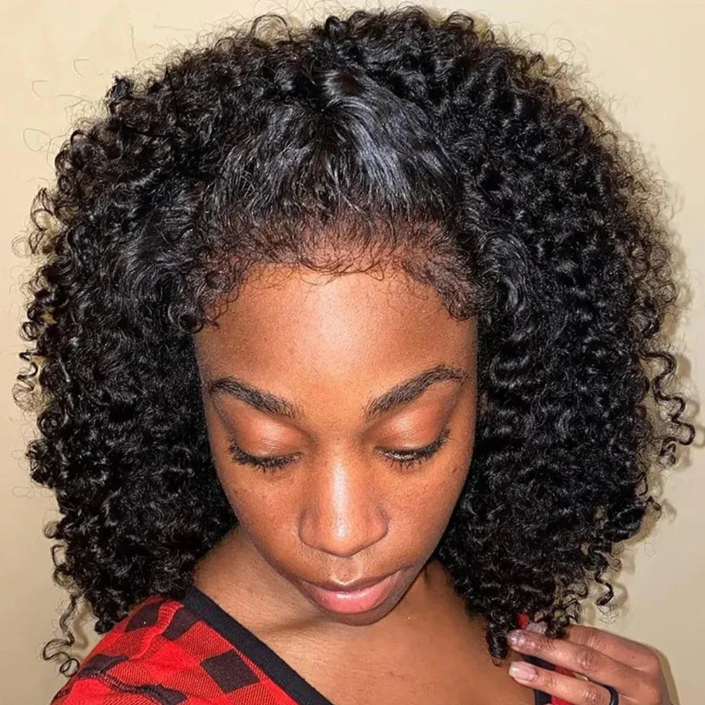 Bob Kinky Curly Human Hair Frontal Wig 4C Edges Lace Front Wigs 13*4 Human Hair Wig Natural Hairline