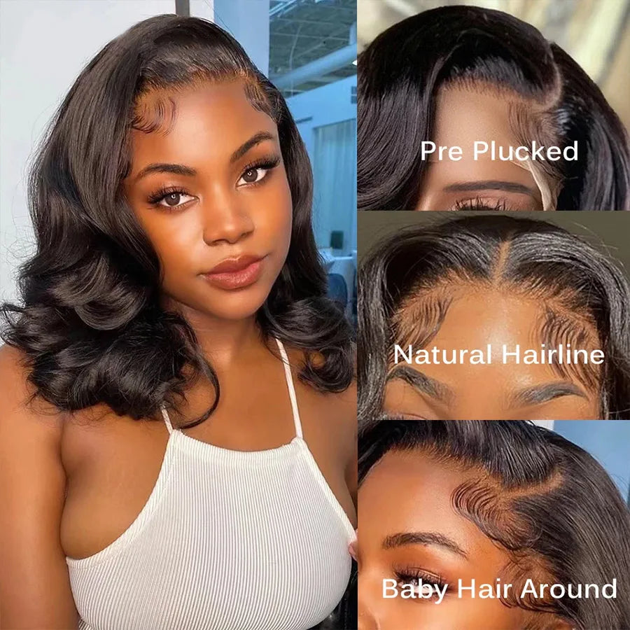 Body Wave Bob Wig 13x4 Transparent Lace Frontal Wig Brazilian Human Hair Wigs Virgin Remy Hair13x4 Lace Closure Wig 180% Density