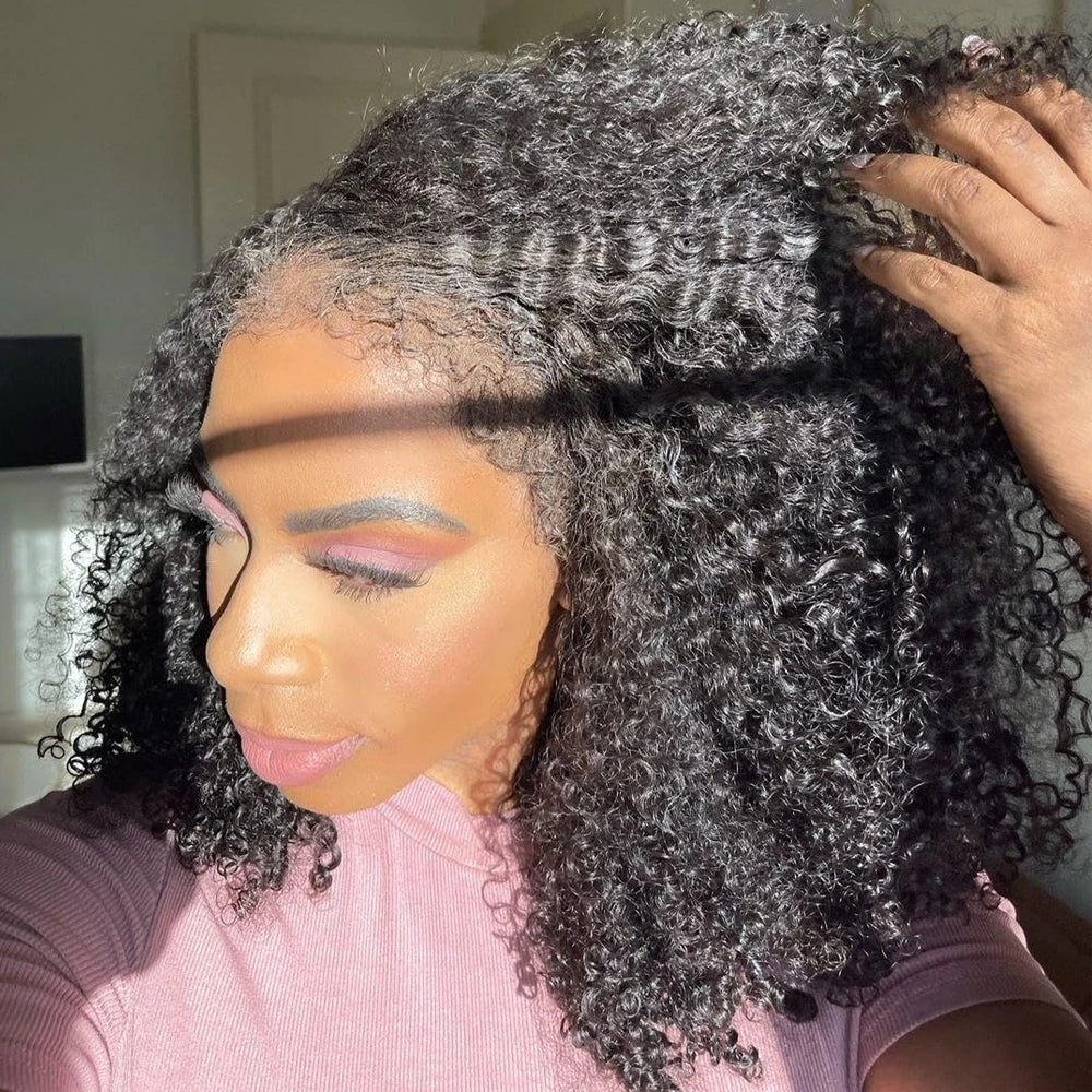 Bob Kinky Curly Human Hair Frontal Wig 4C Edges Lace Front Wigs 13*4 Human Hair Wig Natural Hairline