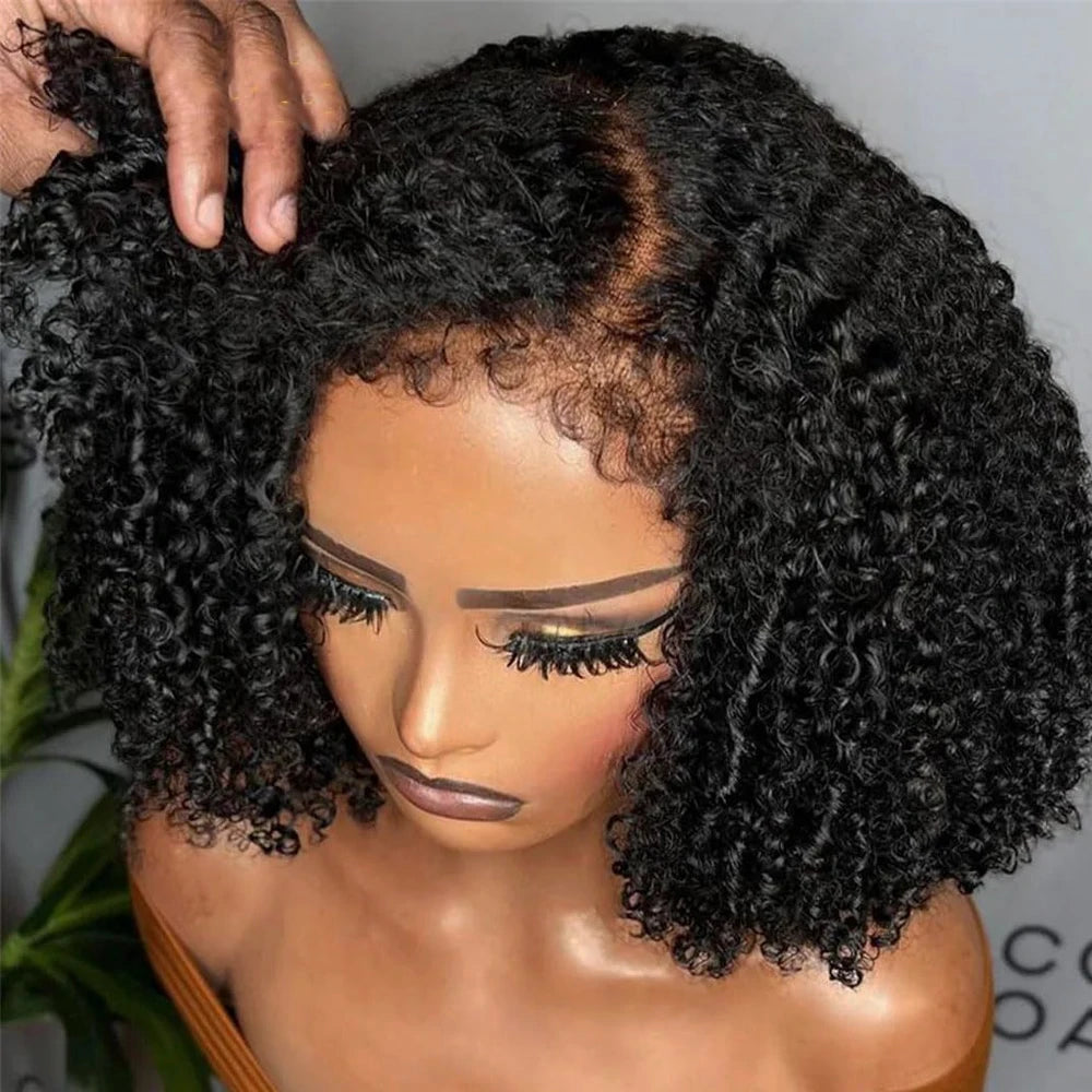 Bob Kinky Curly Human Hair Frontal Wig 4C Edges Lace Front Wigs 13*4 Human Hair Wig Natural Hairline