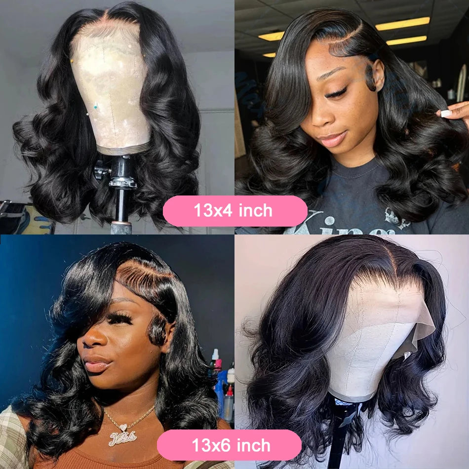 Body Wave Bob Wig 13x4 Transparent Lace Frontal Wig Brazilian Human Hair Wigs Virgin Remy Hair13x4 Lace Closure Wig 180% Density