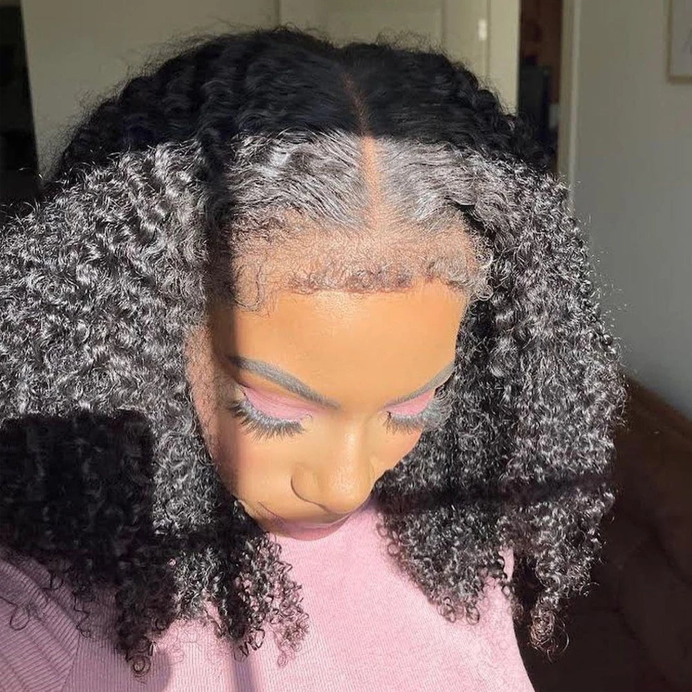 Bob Kinky Curly Human Hair Frontal Wig 4C Edges Lace Front Wigs 13*4 Human Hair Wig Natural Hairline