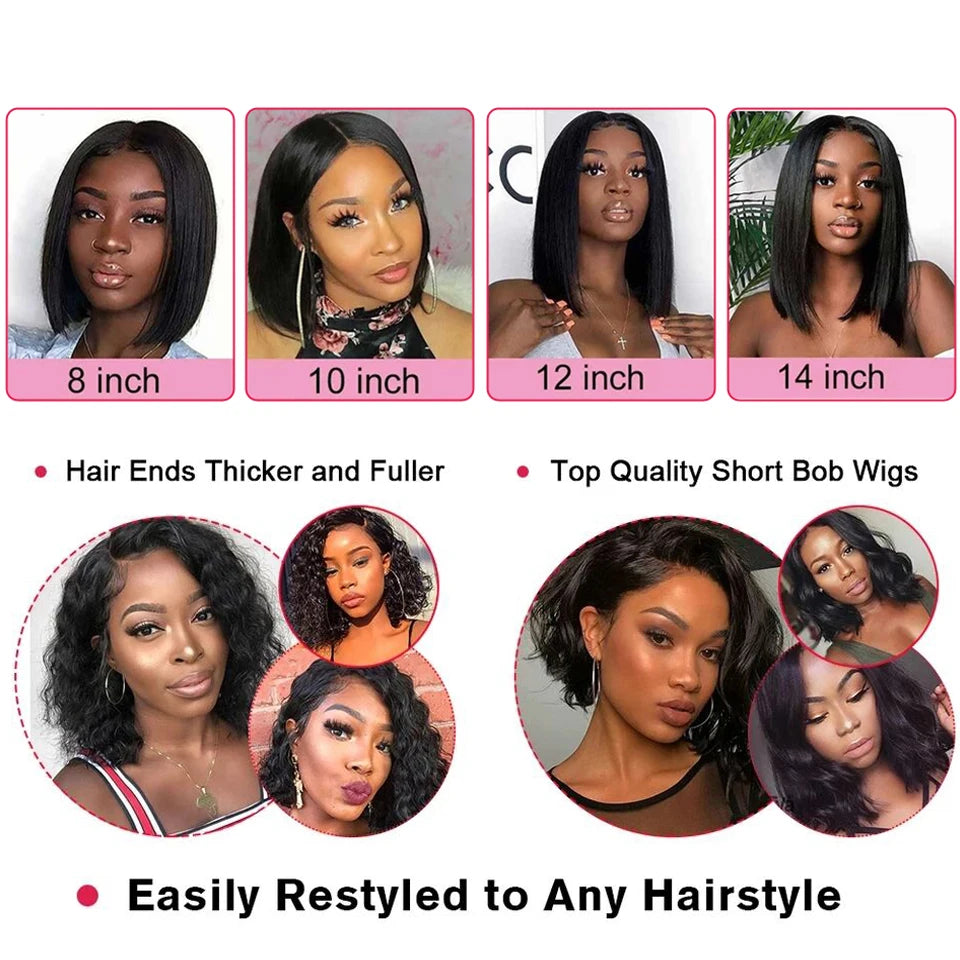 Wear Go Glueless 13x4 Bone Straight Bob Wig Lace Front Human Hair Wigs For Lace Frontal Wig 180%