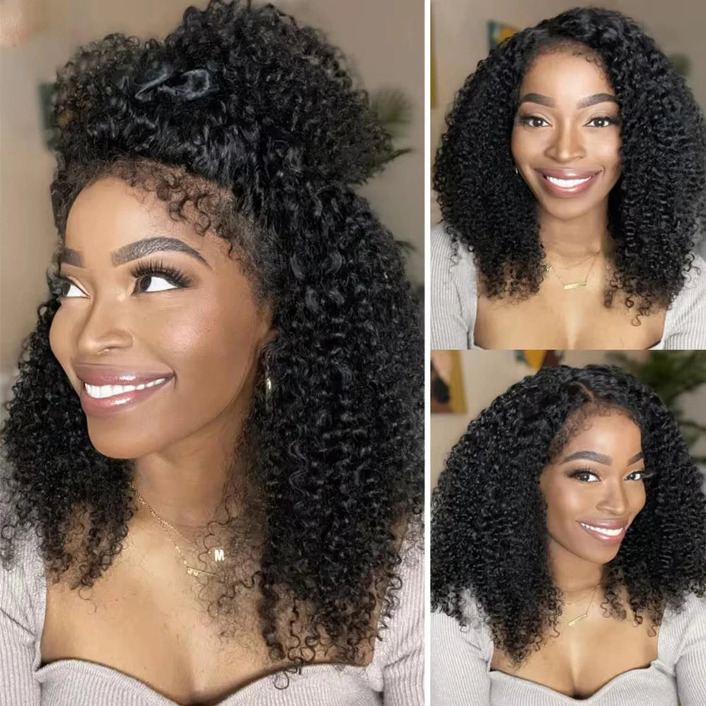 Bob Kinky Curly Human Hair Frontal Wig 4C Edges Lace Front Wigs 13*4 Human Hair Wig Natural Hairline