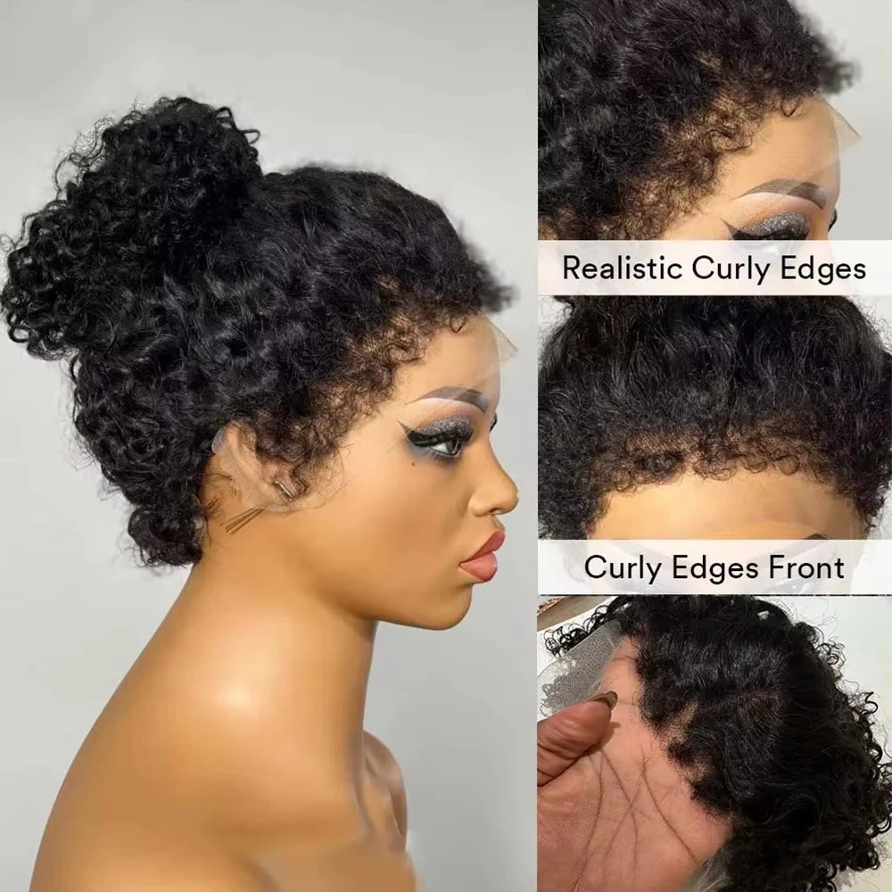 Bob Kinky Curly Human Hair Frontal Wig 4C Edges Lace Front Wigs 13*4 Human Hair Wig Natural Hairline