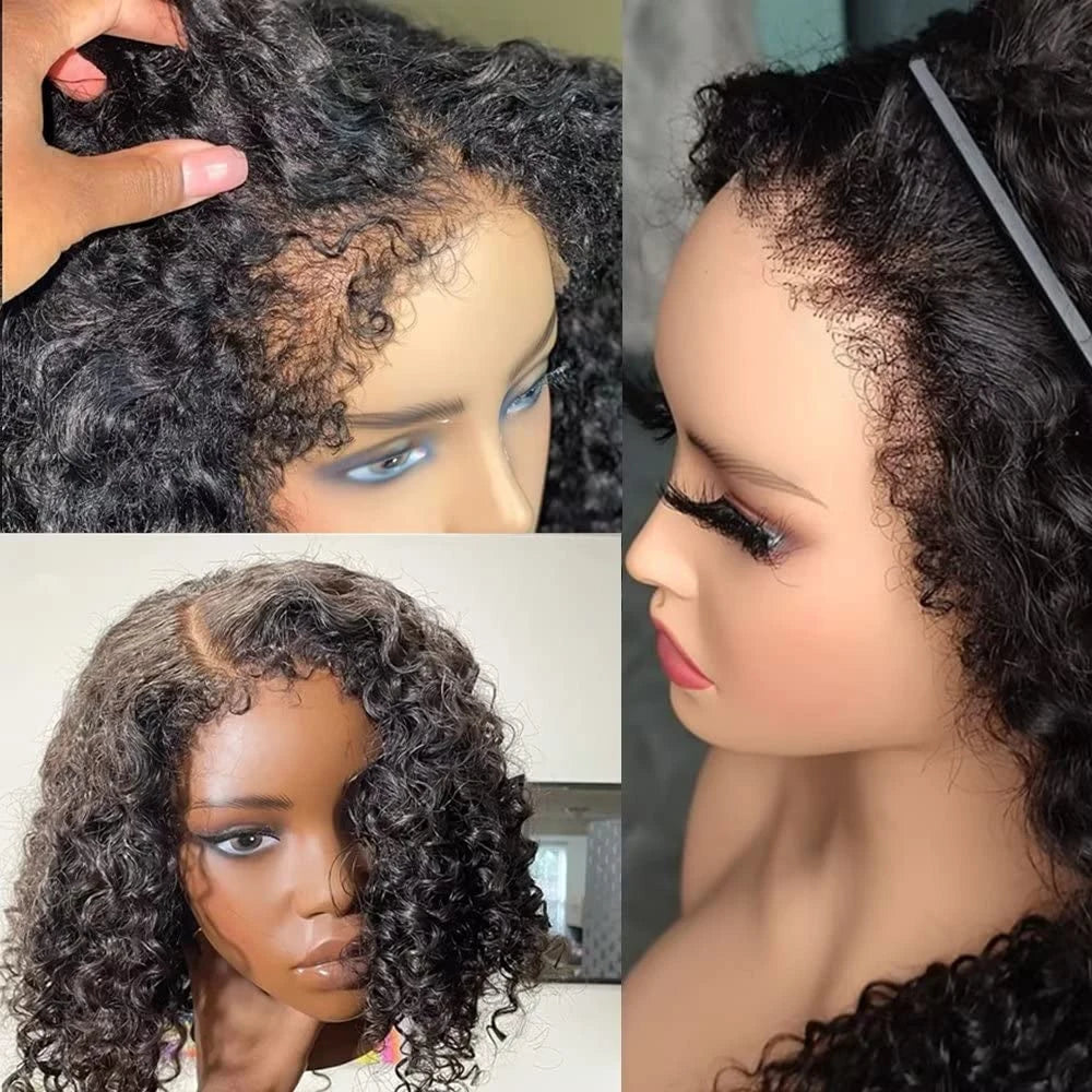 Bob Kinky Curly Human Hair Frontal Wig 4C Edges Lace Front Wigs 13*4 Human Hair Wig Natural Hairline