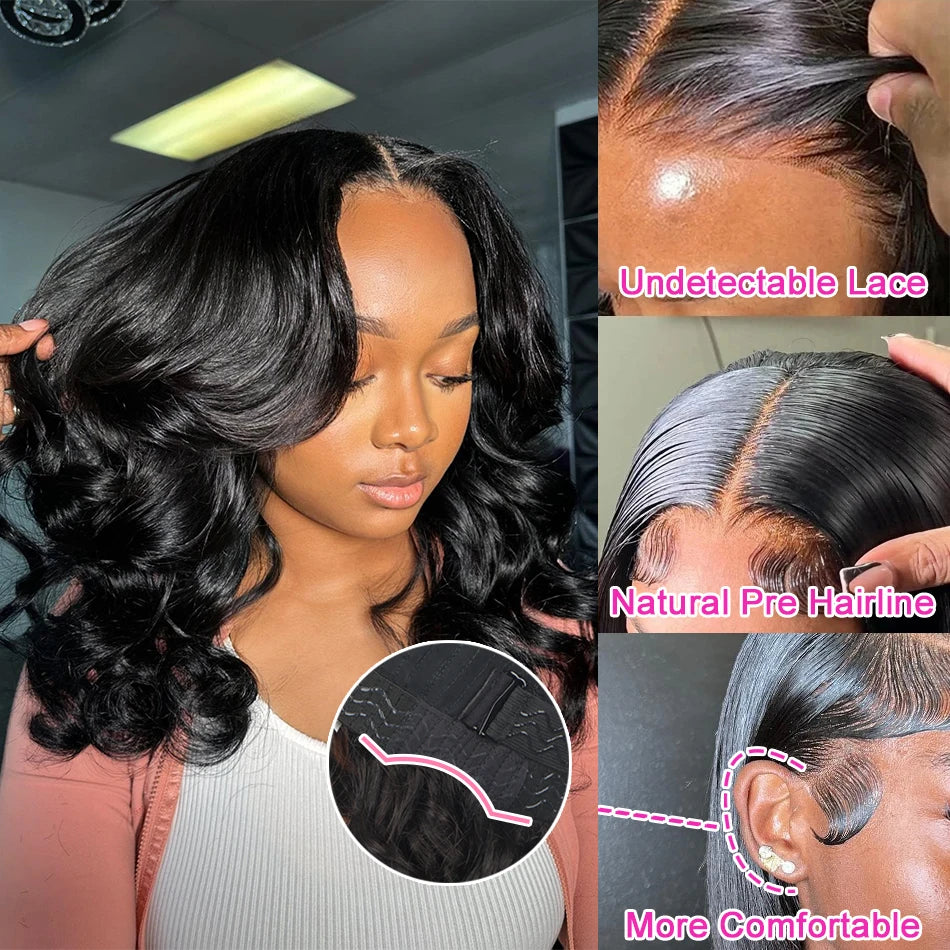 Body Wave Bob Wig 13x4 Transparent Lace Frontal Wig Brazilian Human Hair Wigs Virgin Remy Hair13x4 Lace Closure Wig 180% Density