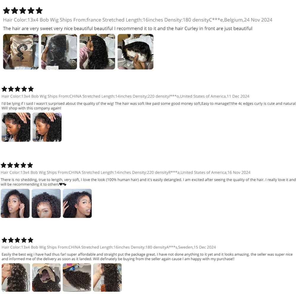 Bob Kinky Curly Human Hair Frontal Wig 4C Edges Lace Front Wigs 13*4 Human Hair Wig Natural Hairline